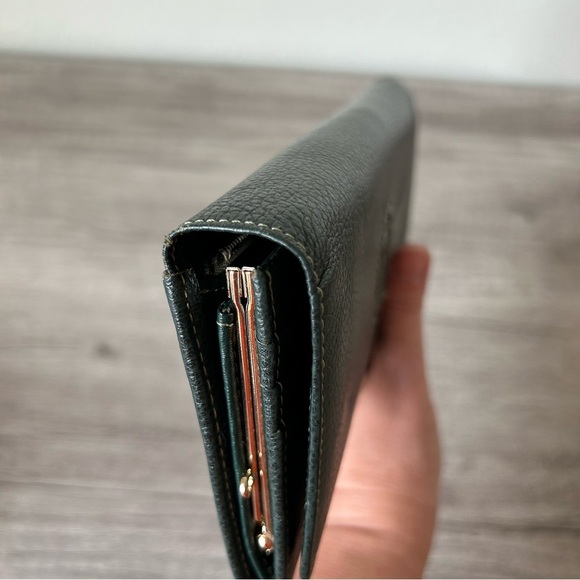 COMO HOUSE Made in Italy Dark Green Leather Long Kisslock Wallet - Picture 6 of 14